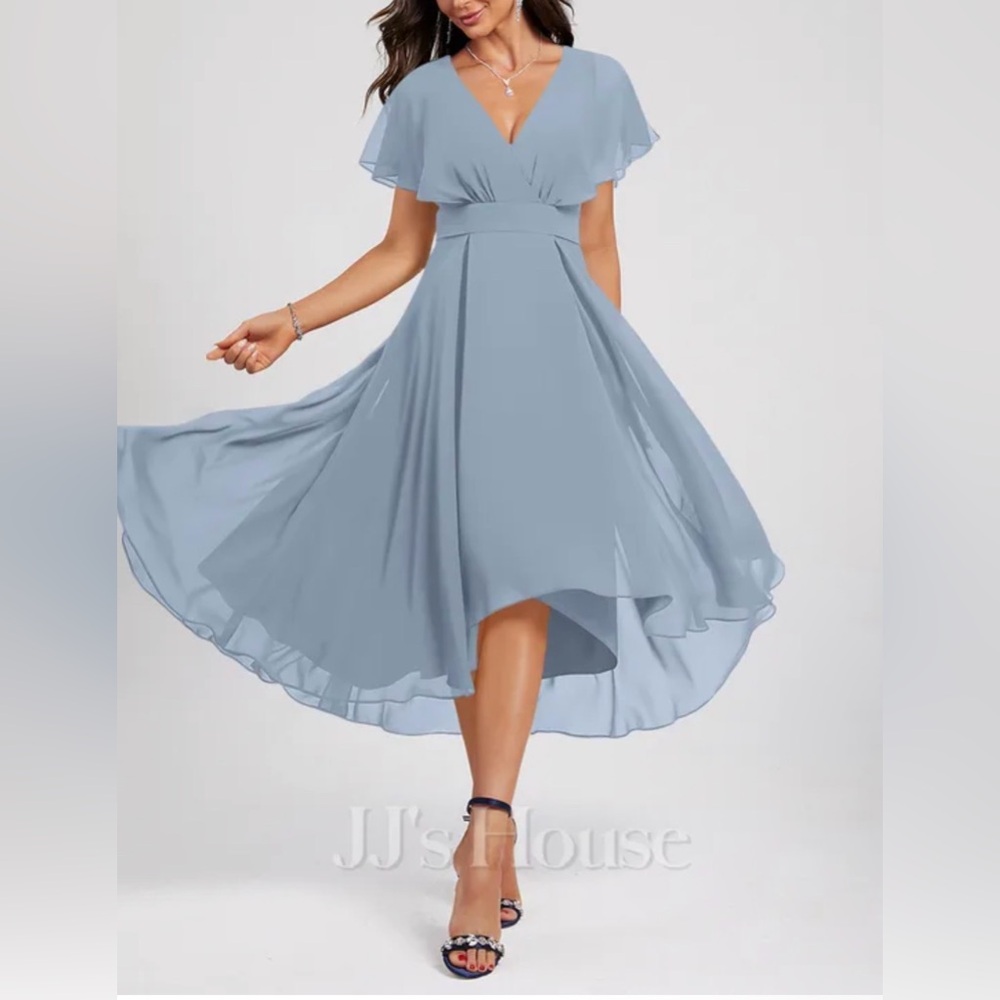 JJ's House Dusty Blue Chiffon Midi Dress Size 10 Bridesmaid